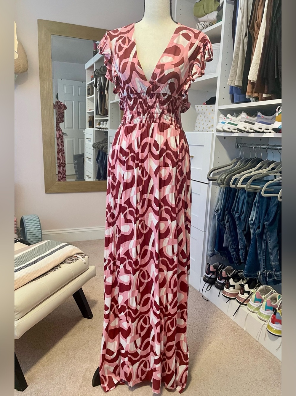 Tiare Hawaii Pink & Wine Swirl Print Maxi Dress